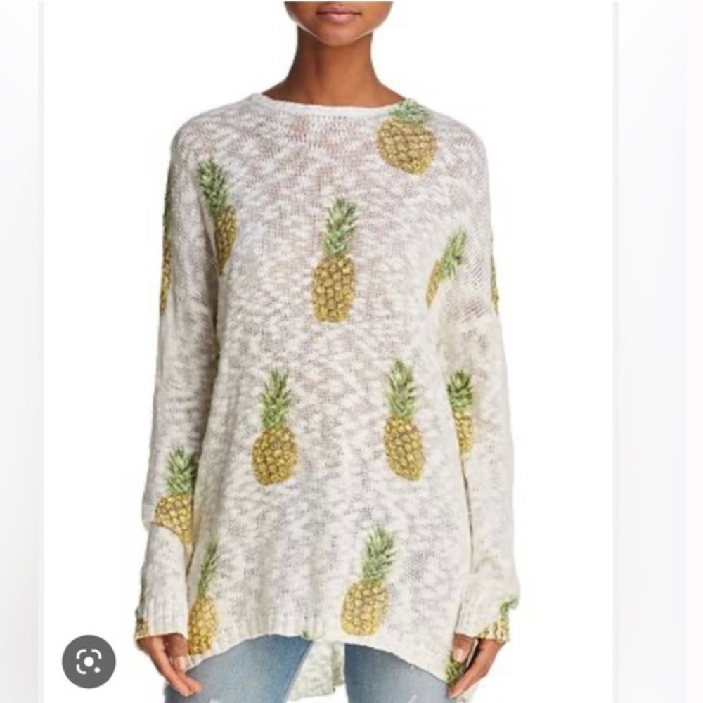 Show Me Your Mumu White Varsity Pineapple Paradise Knit Sweater